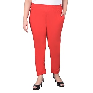 comfort lady regular fit elastic waist cotton pencil pant casualformal trousers with dual side pockets for women