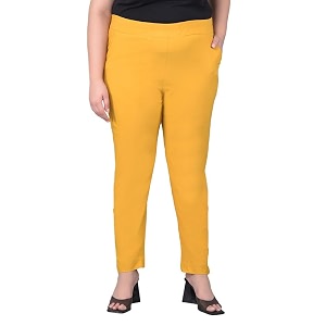 comfort lady regular fit elastic waist cotton pencil pant casualformal trousers with dual side pockets for women