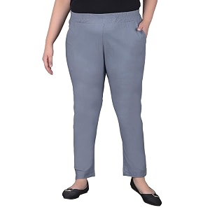 comfort lady regular fit elastic waist cotton pencil pant casualformal trousers with dual side pockets for women