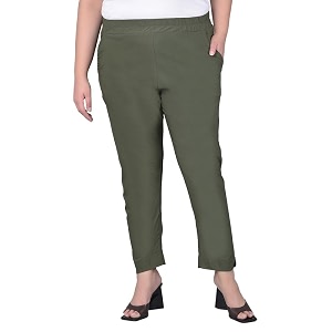 comfort lady regular fit elastic waist cotton pencil pant casualformal trousers with dual side pockets for women