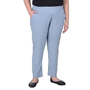 comfort lady regular fit elastic waist cotton pencil pant casualformal trousers with dual side pockets for women
