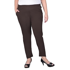 comfort lady regular fit elastic waist cotton pencil pant casualformal trousers with dual side pockets for women