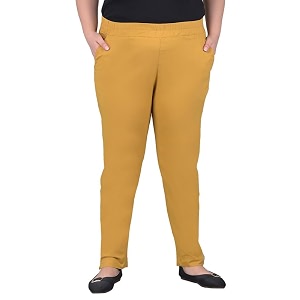 comfort lady regular fit elastic waist cotton pencil pant casualformal trousers with dual side pockets for women
