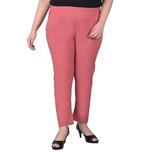 comfort lady regular fit elastic waist cotton pencil pant casualformal trousers with dual side pockets for women