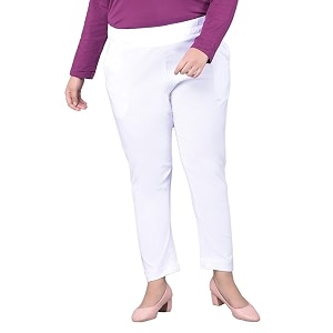 comfort lady regular fit elastic waist cotton pencil pant casualformal trousers with dual side pockets for women