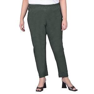 comfort lady regular fit elastic waist cotton pencil pant casualformal trousers with dual side pockets for women