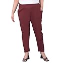 Comfort Lady Regular Fit Elastic Waist Cotton Pencil Pant Casual/Formal Trousers with Dual Side Pockets for Women