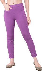 comfort lady regular fit women purple trousers