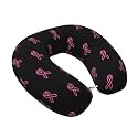 Comfort Memory Foam Neck Pillow Neon Pink Ribbon Breast Cancer Awareness, U-Shaped Design for Travel Support on Long Flights and Road Trips