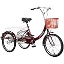 Comfort Three-Wheeled Bicycles for Seniors Adult Tricycle Three Wheel Trike Bike Single Speed Cargo with 20in Wheeled Basket for Shopping Or Dogs Dusoof Bag Bike
