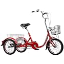 Comfort Three-Wheeled Bicycles for Seniors Safe Tricycle for Adult Seniors Women Men Trike 16inch Single Speed Three-Wheeled Bike with Basket Adjustable Seat for Shopping