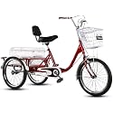 Comfort Three-Wheeled Bicycles for Seniors Tricycle for Adult 1 Speed Trikes 20 Inch 3 Wheel Bikes Three-Wheeled Bicycles with Backrest Shopping Basket for Seniors Women