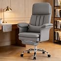 Comfortable Home Office Chair with Footrest 400lbs, Premium PU Leather Office Chair with High Back Adjustable Lumbar Support Double-Layered Armrests,Reclining Chairs,Gray