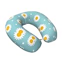 Comfortable Travel Neck Pillow Light Blue Floral Daisy Flower Dots, U-Shaped Memory Foam for Support on Airplanes, Cars, and Office Chairs