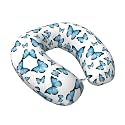 Comfortable Travel Neck Pillow Watercolor Butterflies Blue Butterfly, U-Shaped Memory Foam for Support on Airplanes, Cars, and Office Chairs