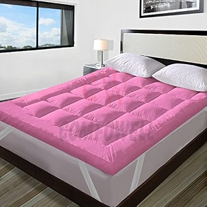 600 gsm microfiber 5 star cotton standard bed soft waterproof quilted mattress paddingtopper comfortable for better sleep -pink colour of queen size 60x78 inch