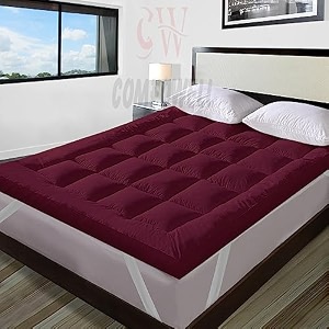 600 gsm microfiber 5 star cotton standard bed soft waterproof quilted mattress paddingtopper comfortable for better sleep -maroon colour of single size 48x72 inch