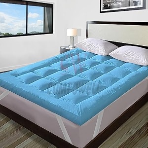 600 gsm microfiber 5 star cotton standard bed soft waterproof quilted mattress paddingtopper comfortable for better sleep -sky blue colour of king size 72x72 inch