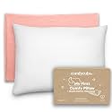 Comfy Cubs Toddler Pillow with Muslin Pillowcase, 13 x 18 in - Lightweight, Breathable Microfiber Fill for Sleeping and Travel - Soft and Cozy Small Pillow for Toddlers - Blush