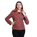 Comfy Sparrow Women Standard Length Wool Blend Double Breasted Short Coat with Detachable Fur Collar