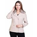 Comfy Sparrow Women Standard Length Wool Blend Double Breasted Short Coat with Detachable Fur Collar
