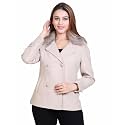 Comfy Sparrow Women Standard Length Wool Blend Double Breasted Short Coat with Detachable Fur Collar