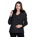 Comfy Sparrow Women Standard Length Wool Blend Double Breasted Short Coat with Detachable Fur Collar