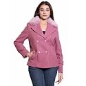 Comfy Sparrow Women Standard Length Wool Blend Double Breasted Short Coat with Detachable Fur Collar