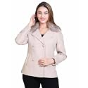 Comfy Sparrow Women Double Breasted Short Coat with Detachable Fur Collar (MEDIUM, OFF WHITE)