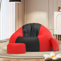 ComfyBean 5XL Premium, Designer - Twilight Couch With Free Cushion and Puffy-Black-Red Teardrop Bean Bag  With Bean Filling