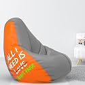 ComfyBean Bag with Beans Filled XL Bean Bag Prefilled with Beans Printed - Official : PrintEssence (Color : All I Need is bohot Paise - Orange Grey)