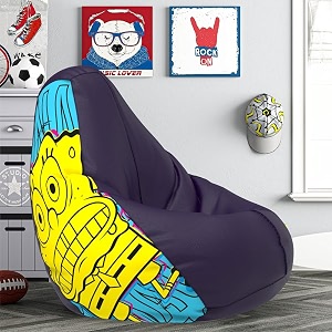comfybean bag with beans filled xl- official sponge bob bean bags - for kids - max user height  4 ft - weight  30 kgsmodel sbsp-artwork 15 - indigo