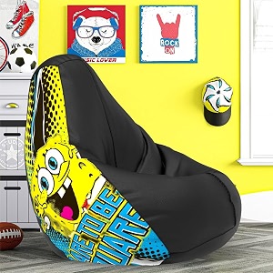 comfybean bag with beans filled xl- official sponge bob bean bags - for kids - max user height  4 ft - weight  30 kgsmodel sbsp-artwork 1 - black