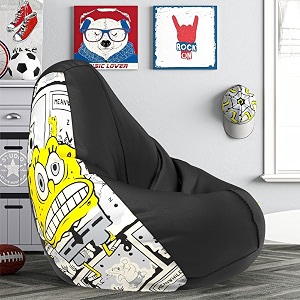 comfybean bag with beans filled xl- official sponge bob bean bags - for kids - max user height  4 ft - weight  30 kgsmodel sbsp-artwork 6a - black