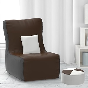 comfybean bag with beans filled xxl bean chair with free cushion and footrest - official  comfortcurve chair color  brown dark-grey