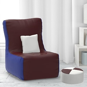 comfybean bag with beans filled xxl bean chair with free cushion and footrest - official  comfortcurve chair color  maroon blue