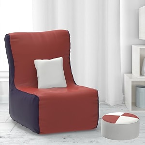 comfybean bag with beans filled xxl bean chair with free cushion and footrest - official  comfortcurve chair color  tan-brown indigo