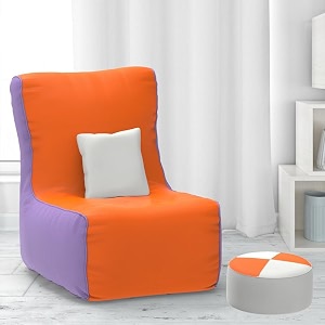 comfybean bag with beans filled xxxl bean chair with free cushion and footrest - official  comfortcurve chair color  orange lavender