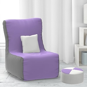 comfybean bag with beans filled xxxl bean chair with free cushion and footrest - official  comfortcurve chair color  lavender light-grey