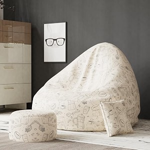 biggie bean xxxl bean bag sofa with cushion and footrest - full printed filled with beans - official oreka home - comfort level basic - theme boundless blends multicolor