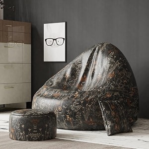 biggiebean bag with beans filled xxxl bean bag- full printed bean bag sofa with cushion footrest - official  oreka homes - comfort level  basic - theme  imaginary journeys