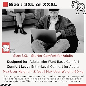 biggie bean bag faux leather bag with beans filled xxxl bean bag prefilled with beans printed - official  printessence color  chill - black peach