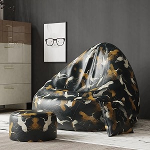 biggiebean bag with beans filled xxxxxl bean bag- full printed bean bag sofa with cushion footrest - official  oreka homes - comfort level  advanced - theme  tonal tales multicolor