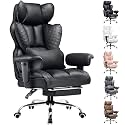 COMHOMA Big and Tall Office Chair Heavy Duty Wide Ergonomic Gaming Chair with Deluxe Embossing Leather with Foot Rest 145°Reclining Adjustable Armrests Pocket Spring Back Support and Without Pillow