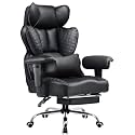 COMHOMA Big and Tall Office Chair Heavy Duty Wide Ergonomic Gaming Chair with Deluxe Embossing Designed Leather with Foot Rest, 145°Reclining Adjustable Armrests Pocket Spring Back Support and Pillow