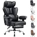 COMHOMA Big and Tall Office Chair Heavy Duty Wide Ergonomic Gaming Chair with Deluxe Embossing Leather with Foot Rest 150°Reclining Adjustable Armrests Pocket Spring Back Support and Without Pillow