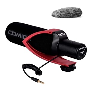 comica cvm-v30 pro camera microphone electric super-cardioid directional condenser shotgun video microphone for canon nikon sony panasonic dslr camera with 35mm jack red