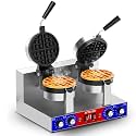 Commercial Belgain Waffle Maker - Rotating Double Waffle Maker w/Non-stick and 1.2 in Thick, Filp Belgian Waffle Machine w/ 122-572℉ Temp Range and Timer, Stainless Steel Waffle Iron, 2400W