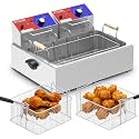 Commercial Deep Fryer - 22 L Electric Deep Fryer with 10 L Basket(3Pcs), 3400W High Power Commercial Deep Fryer with Basket, Stainless Steel Commercial Fryer w/Adjustable Temperature and Lid
