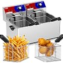 Commercial Deep Fryer - 26 L Large Deep Fryer with 10 L Basket, Commercial Deep Fryer with Basket (2Pcs), Stainless Steel Countertop Deep Fryer w/Adjustable Temperature and Restaurant Use
